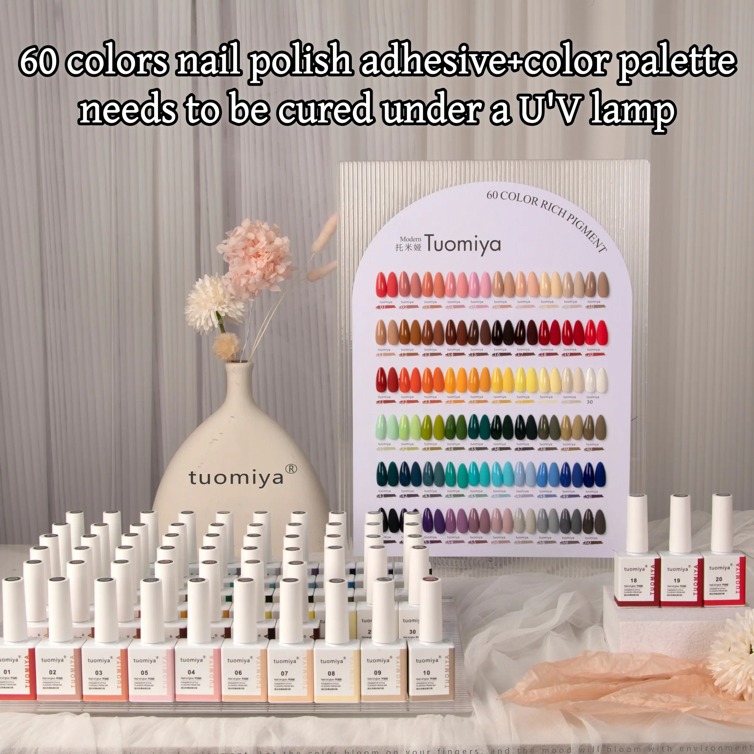 Tuomiya 60-Color Nail Polish Gel Set, Manicure Gels, Multiple Colors, Includes Color Palette, Perfect for Manicure Display, Ideal Gift, Nail Art, UV