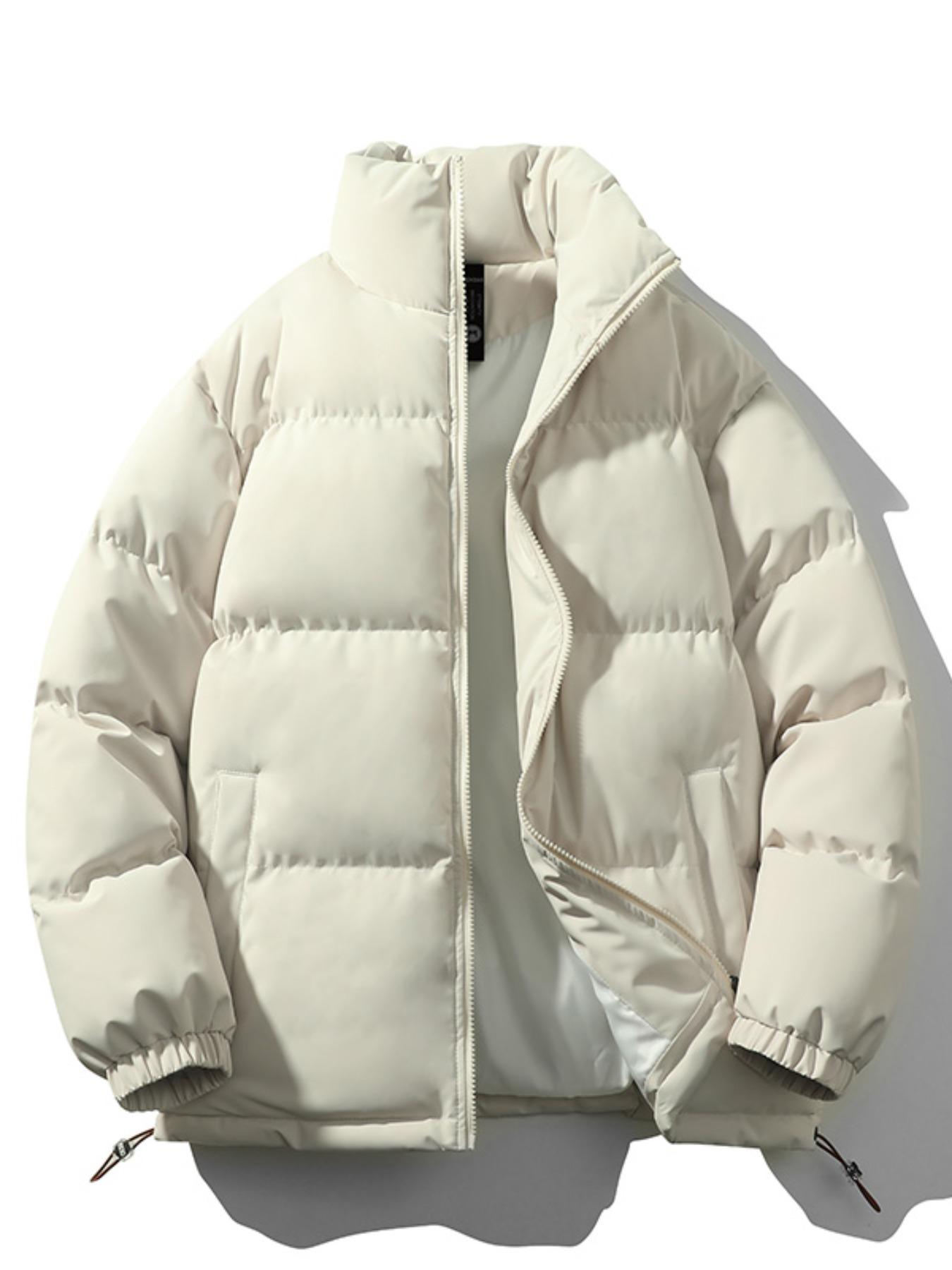 Men's Solid Zipper Up Drawstring Pocket Funnel Neck Utility Coat Jackets, Regular Fit Casual Long Sleeve Thermal Outerwear for Fall & Winter, Men's Clothes for Daily Wear