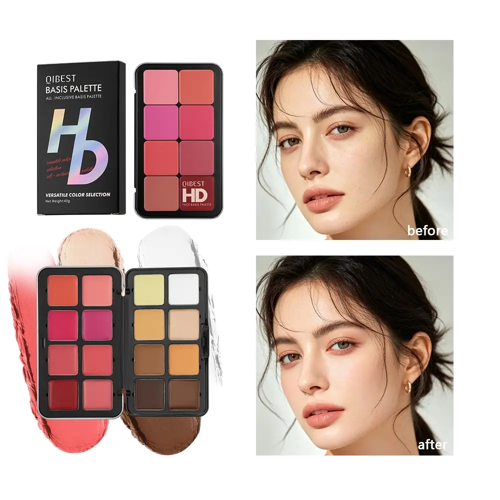 HD Cream Face Basis Palette 16 Colors, Velvet Matte Cream Concealer Foundation Bronzer Blush Highlighter Eyeshadow, Coverage Blemish Dark Circles Waterproof Makeup Palette for Women