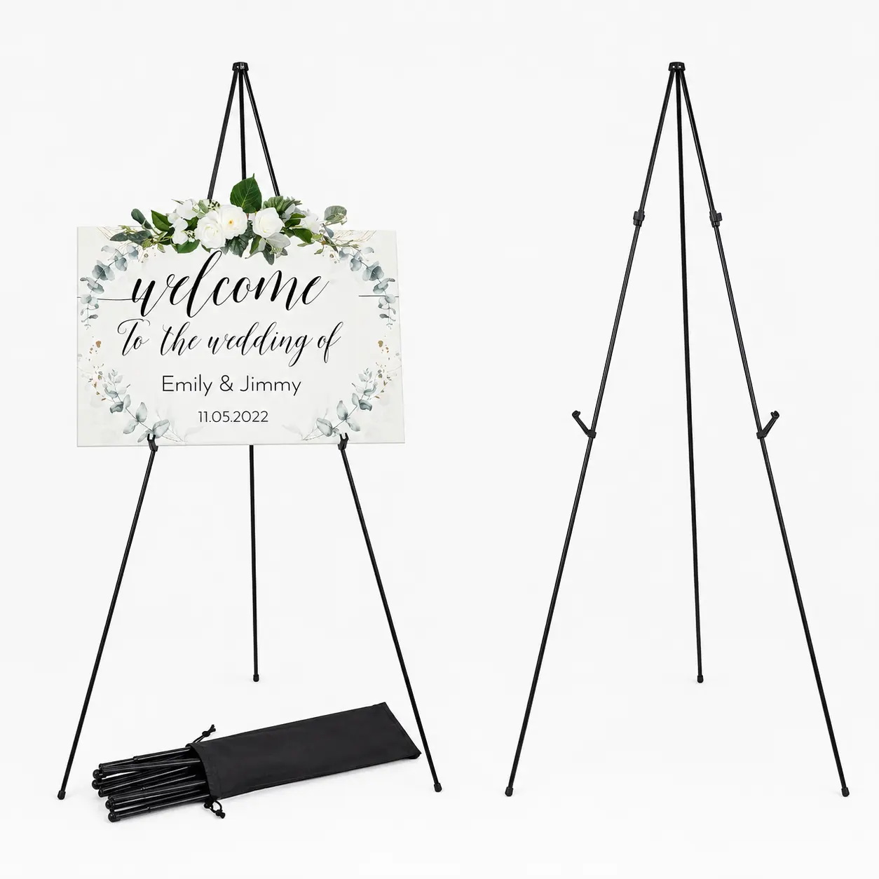 Portable Folding Easel Stand,Adjustable Height Tripod Sign Holder for Poster Display,Canvas Artwork,Photo Frame,Wedding Sign,Menu Board,Store Display,Market Booth,Trade Show,Art Exhibition,Graduation,Christmas,Home Gallery,Craft,Black White