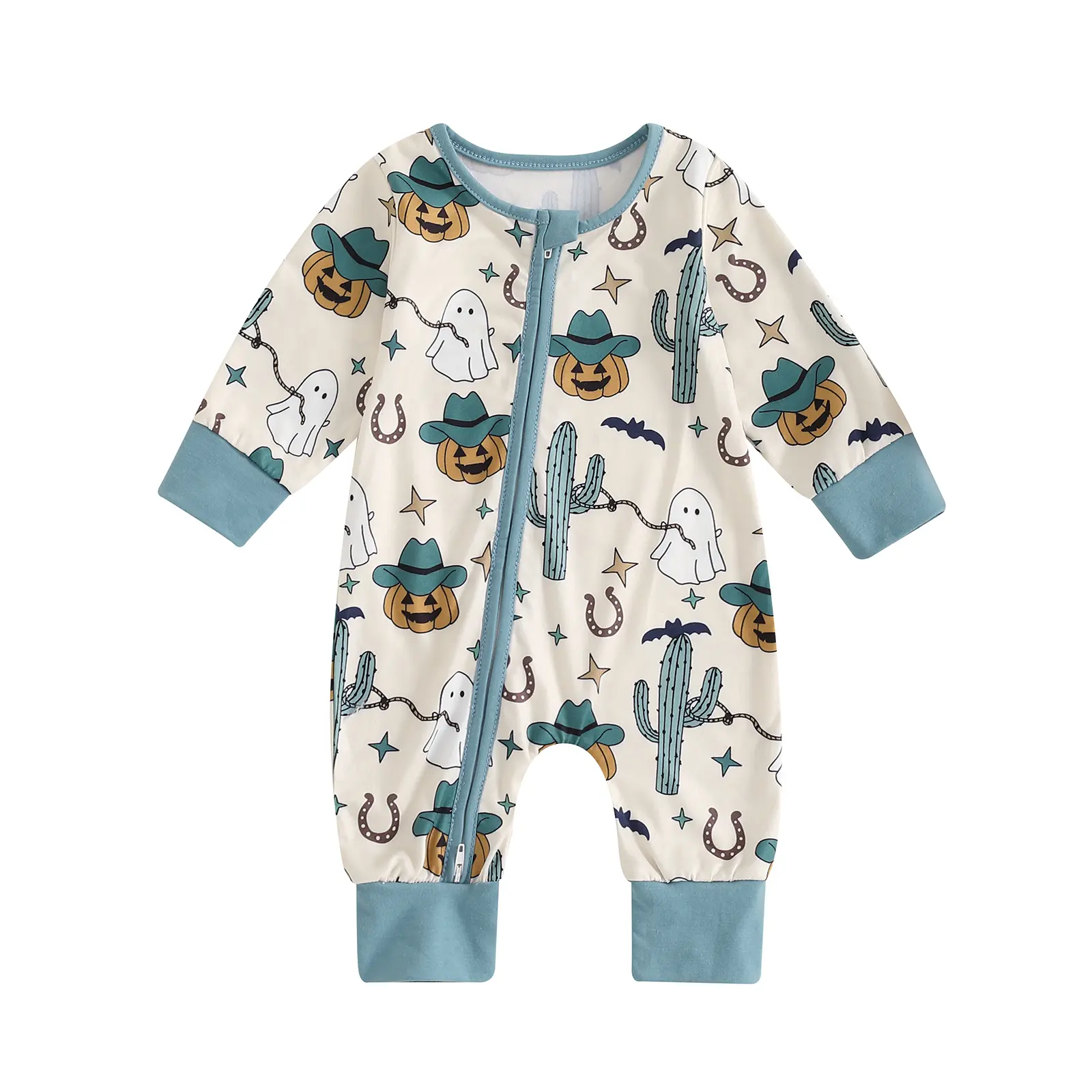 Ma&Baby Halloween Baby Boy Girl Clothes Pumpkin Ghost Long Sleeve Romper Zipper Onesie Jumpsuit Footless Playsuit Fall Outfits