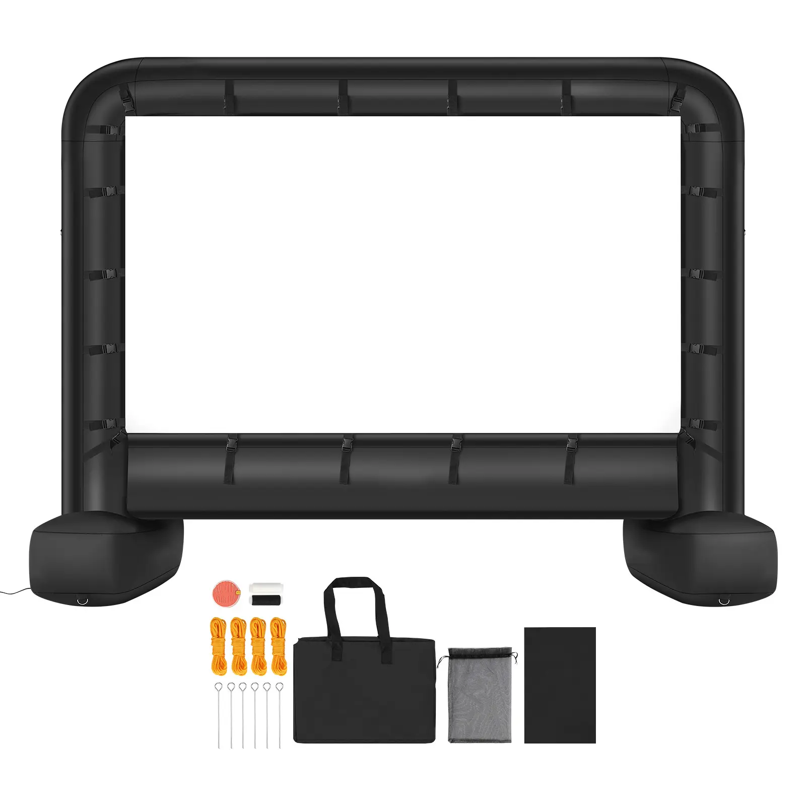 14 ft Inflatable Movie Screen - Outdoor Backyard Setup Movie Display with Black 210D Frame, White 600D Screen, Silent Blower
