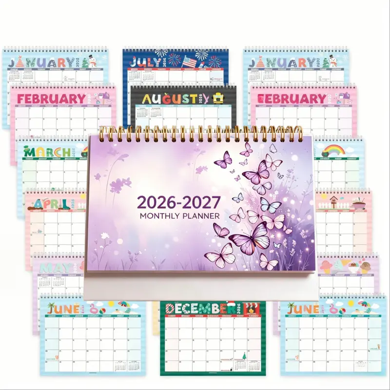 2026-2027 Long-Term Monthly Planner Calendar (18 Months) - Dreamy Light Purple Watercolor Butterfly Coil Desktop Calendar, Thick Paper for Writing, Desktop Organizer for Students and Office Workers, Home Office, Check-In, Decorative Gift