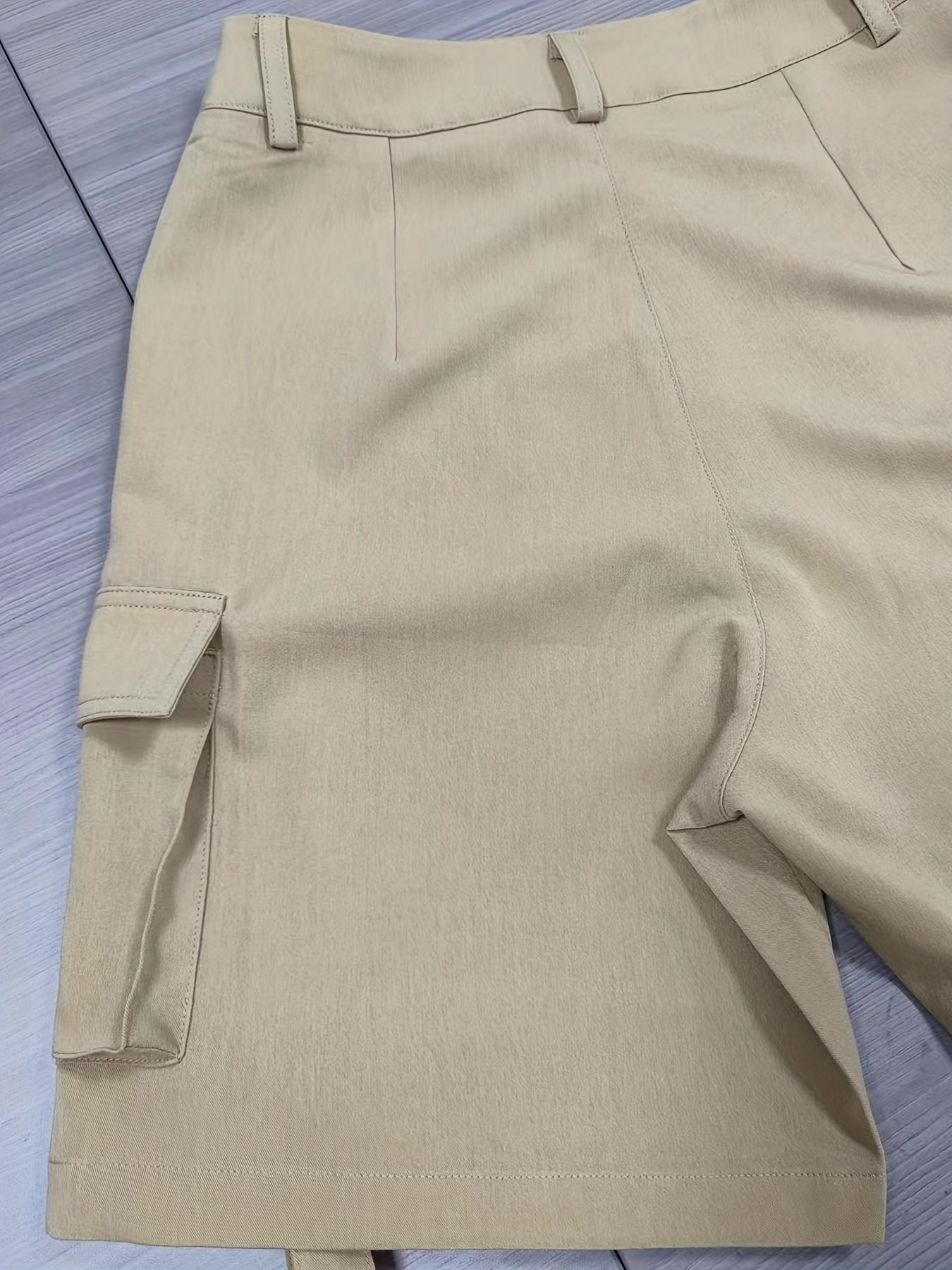 Women'S Casual Cargo Shorts  Beige, Waist, Multiple Pockets, Adjustable Drawstring, Comfortable  Wear Womenswear Bottom Basic Khaki Minimalist