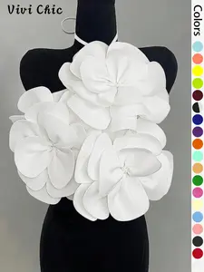 Women's Plain Flower Decor Halter Cami Top, Elegant Fashion Casual Sleeveless Top for Daily Outdoor Wear, Ladies Clothes for Summer, Cute Tops