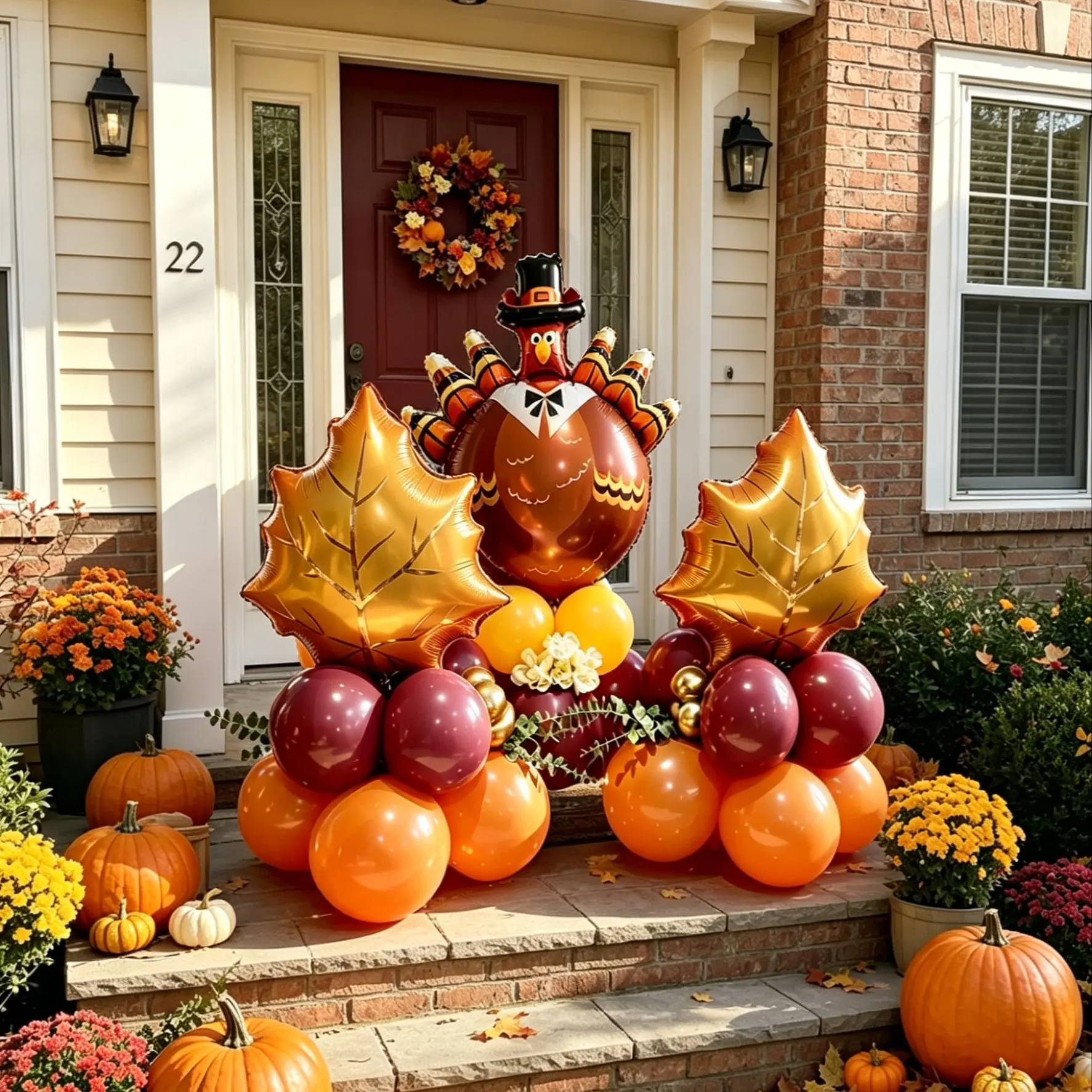 31-Piece Thanksgiving Turkey Theme Balloon Column, Garnet, Latex Balloons, Perfect for Fall Decorations