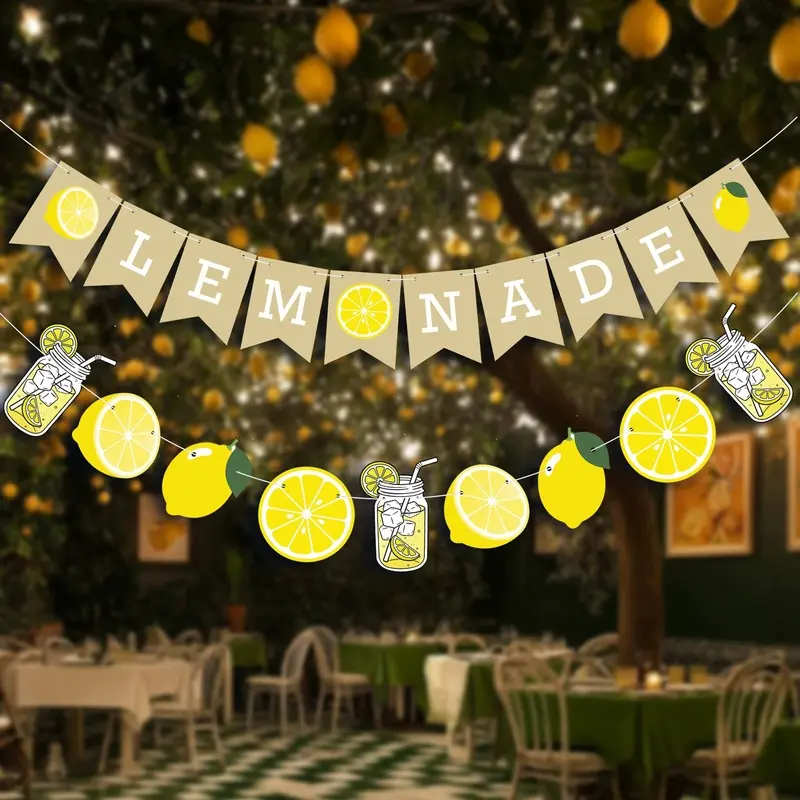 Summer Lemon Fruit Pattern Banner Garland, Multipurpose Hanging Wall Backdrop Decor For Student Birthdays, Classroom And School Party Layout