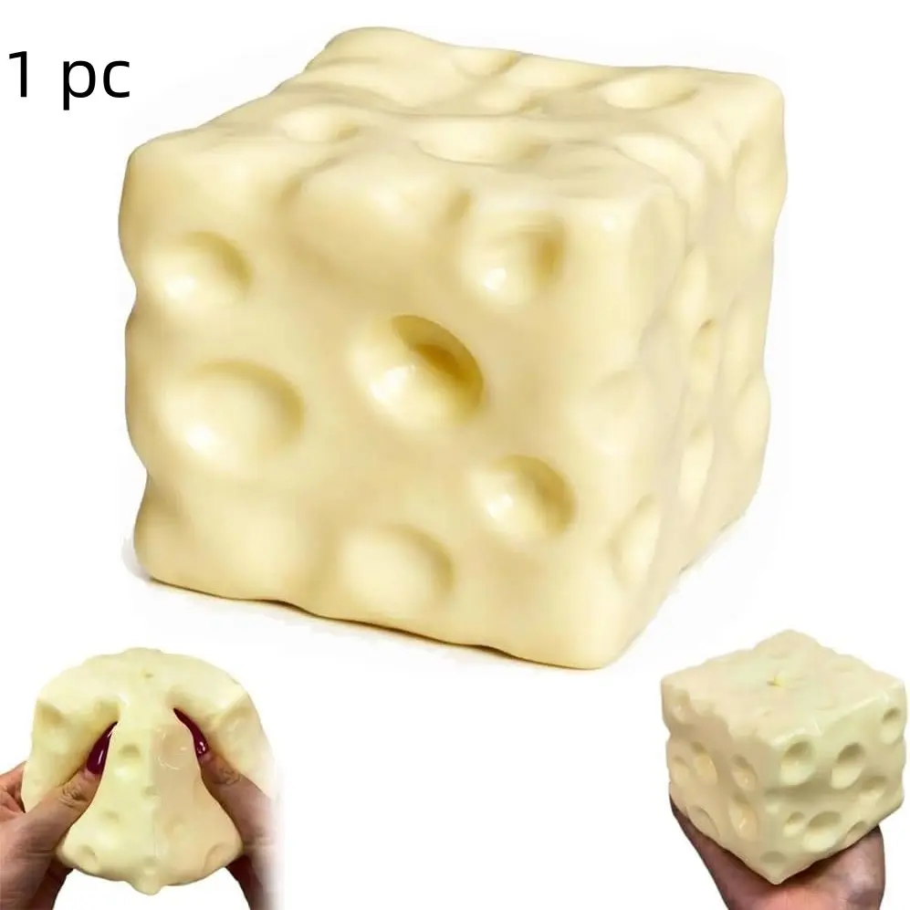 Big Cheese Squishy, Soft Slow Rising Cube Block, Sensory Fidget for Stress Relief, Relaxation, Desk Play, Adults Gift