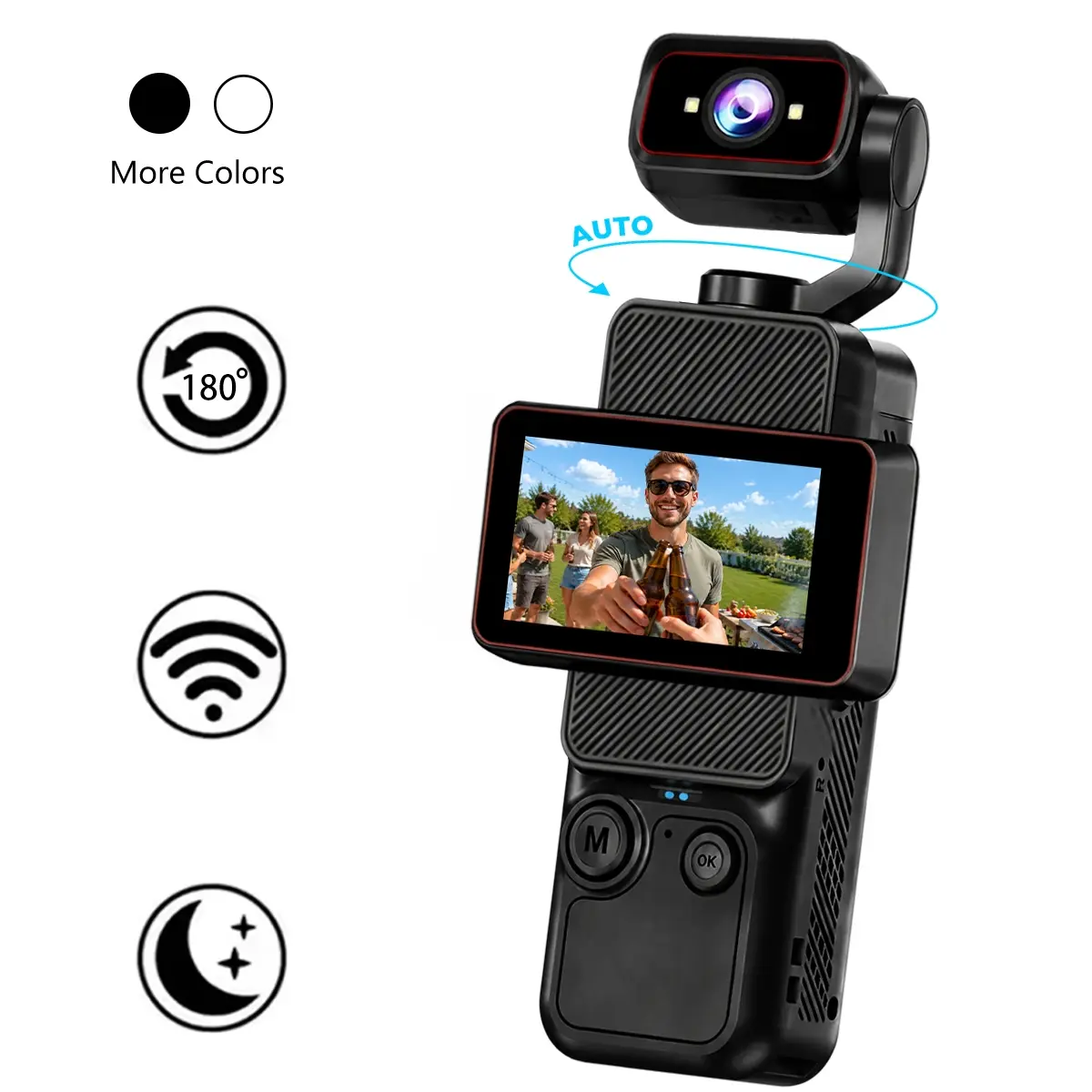 Mini Vlogging Camera, Action Camera with Rotatable Screen, 180° Auto Rotating Lens, 1080P HD Recording, WiFi Connection and Wide Angle Video, Portable Camera for Travel, Outdoor Activities, Family Moments and Creative Videos