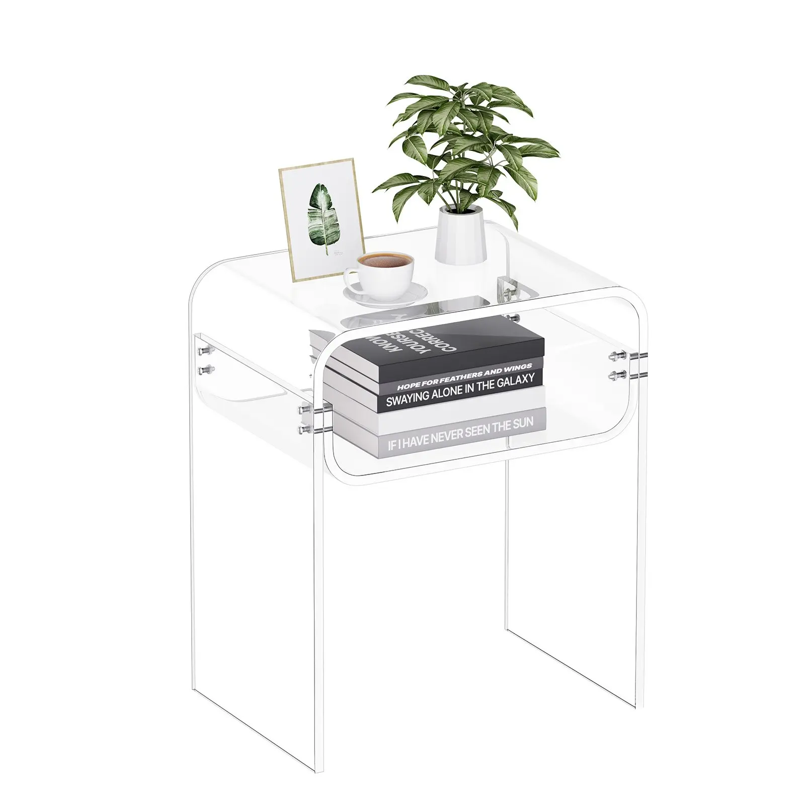 VEVOR Acrylic Side Table, 2 Tiers Clear Bedside Table with Storage Shelf, Modern Rectangle Acrylic End Desk, Transparent Thick Nightstand for Bedroom, Living Room, Study, 11.8 x 15.7 x 19.7 in (Clear
