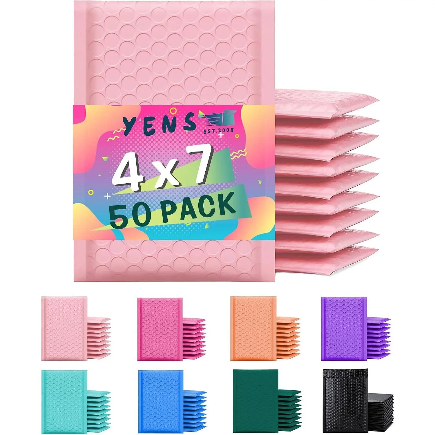 Poly Bubble Mailers 4x8 50 Pack Light Pink Waterproof Self Seal Adhesive Shipping Bags, Cushioning Padded Envelopes for Shipping, Mailing, Packaging Usable 4x7