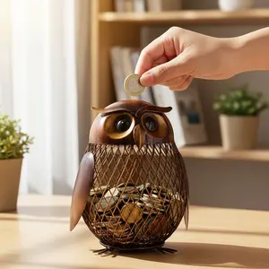 1 owl-shaped animal-shaped change tube, bank piggy bank, coin jar, rust-proof handmade metal painted home decoration, cartoon retro gifts, back-to-school birthday gifts, Christmas gifts