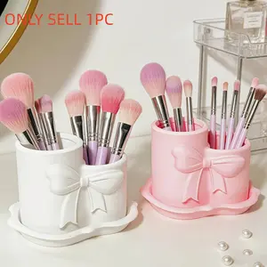 Scandinavian Style Irregular Bow Makeup Brush Holder, Cosmetic Storage Box, Cosmetic Organizers, Beauty Supplies Organizer, Perfect for Girl's Vanity, Two Color Options