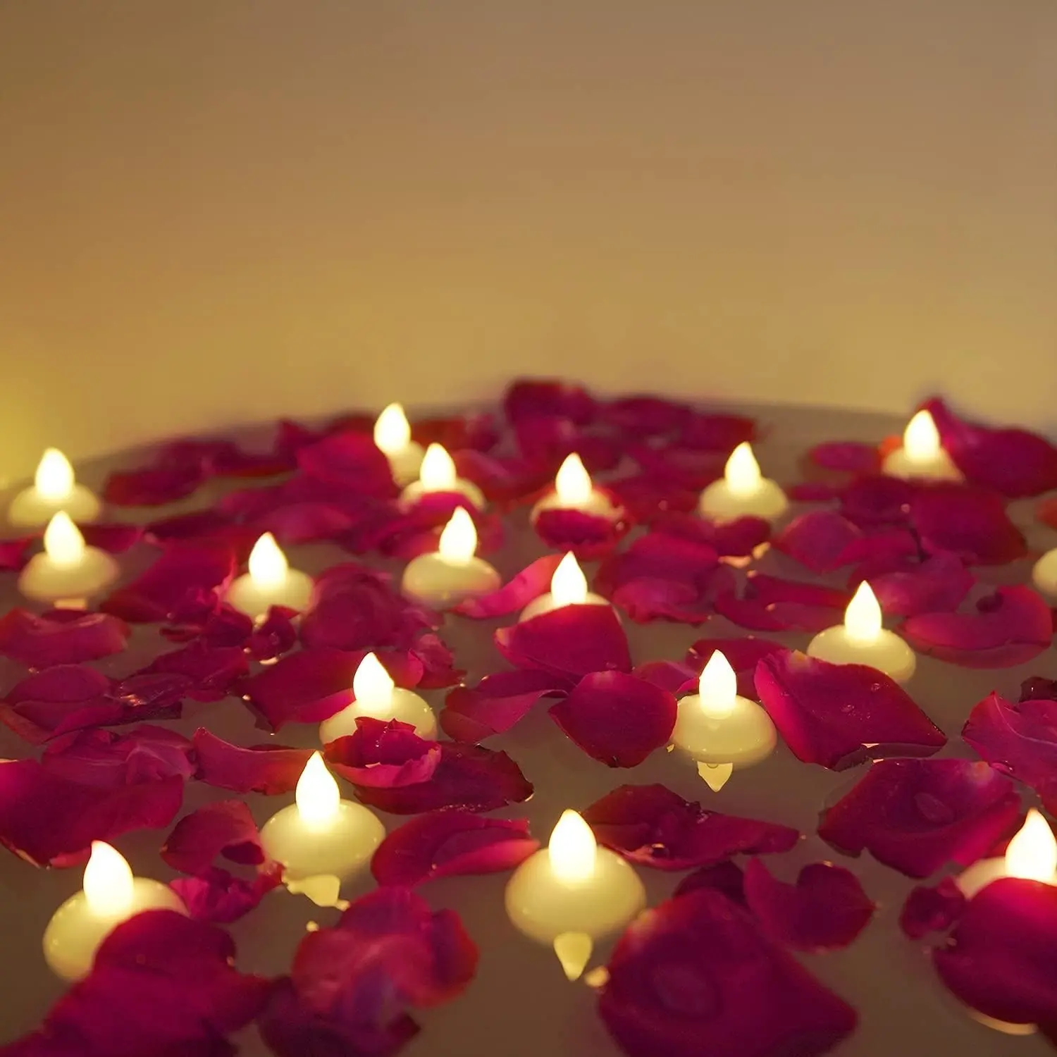 24 Pack Floating LED Candles with Dried Rose Petals | Water sensor waterproof lights, 200H runtime, warm white glow for cylinder vase, wedding, pool party centerpiece & SPA