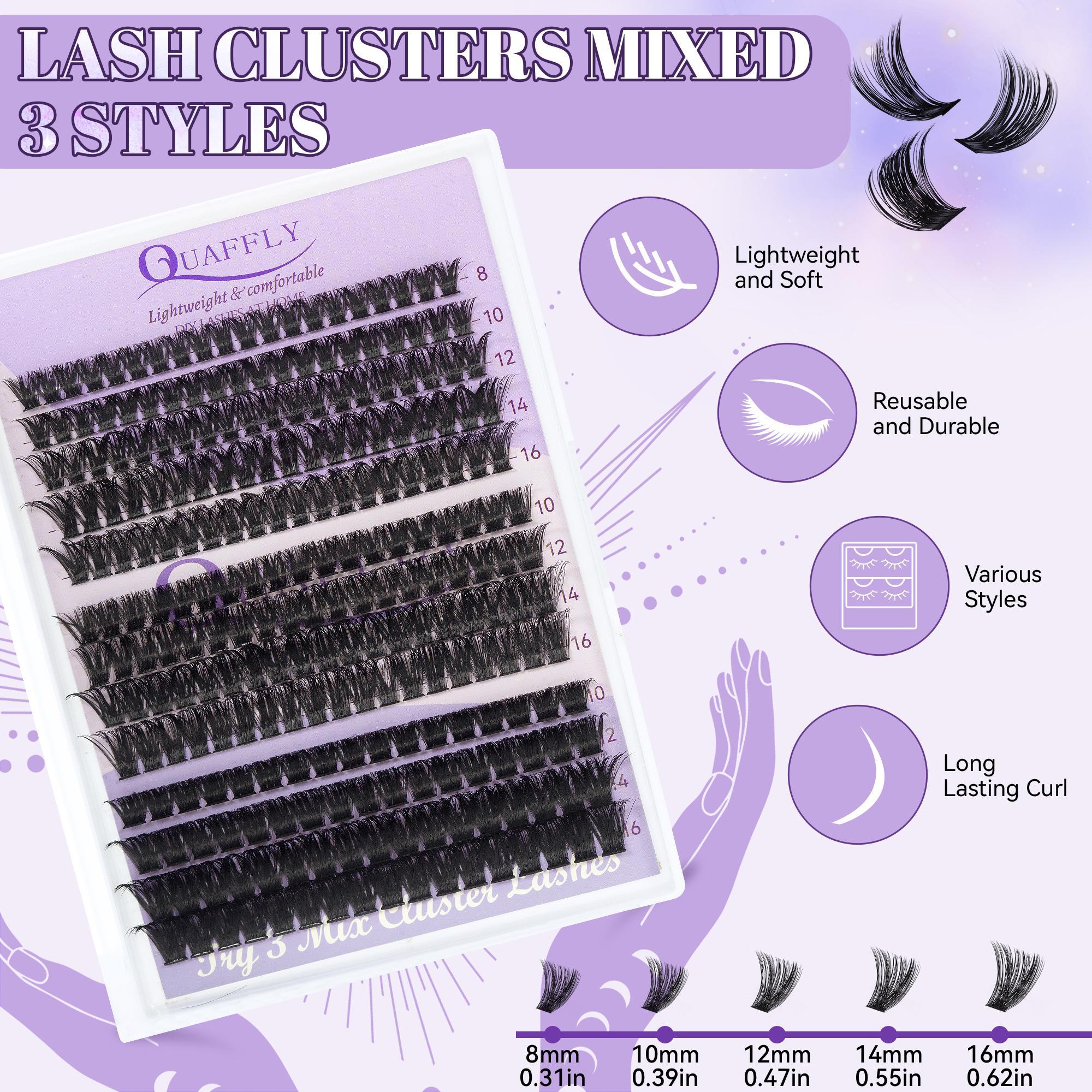 Individual False Eyelashes with Tools, 1 Set Mixed Length & Style Natural Look Eyelash Extensions, Self Grafting Curl Eyelashes, Eye Makeup Enhancement, Diy Volume Eyelashes
