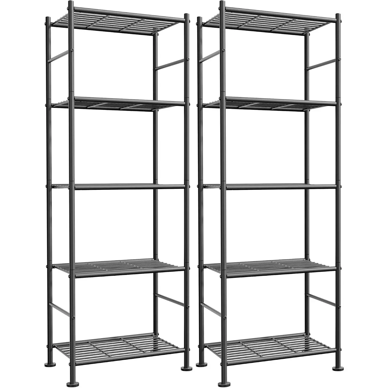 Storage Shelves - Set of 2, 5-Tier Metal Shelf Organizer, Space-Saving Garage Shelving with Leveling , Standing Shelves Organizer for Kitchen, Laundry, Pantry (18.4" x 12.6" x 57.4", Black)