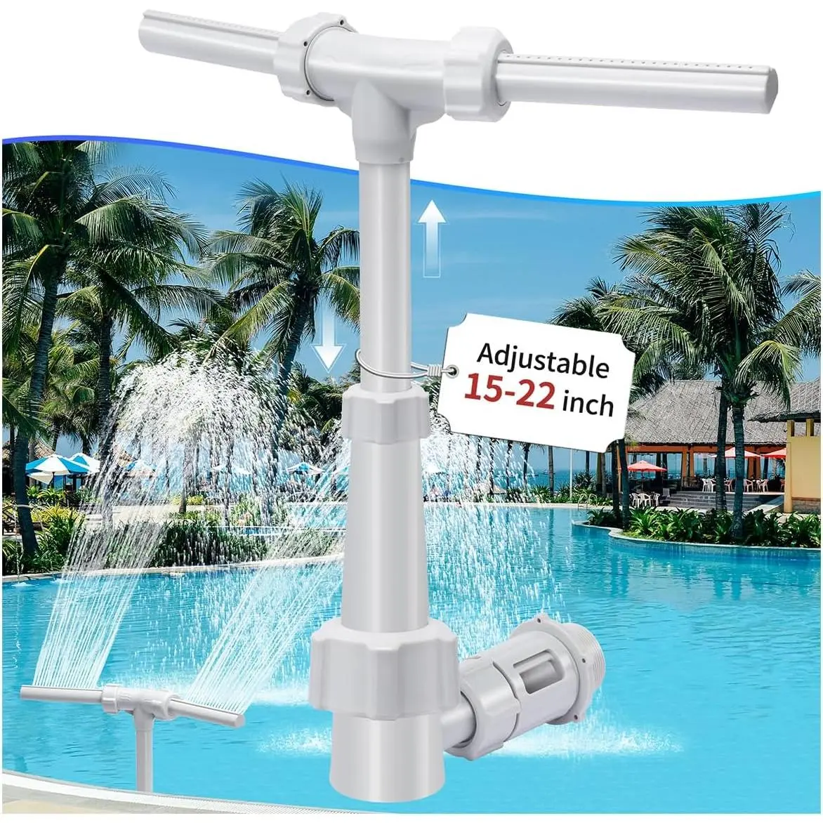 Dual Spray Pool Fountains for Above & Inground Swimming Pools - Telescopic 15-22" Pipe Height, Summer Waterfall Cooler, Improve Circulation, Adjustable Pressure Pool Sprinkler Decor (Light Gray)