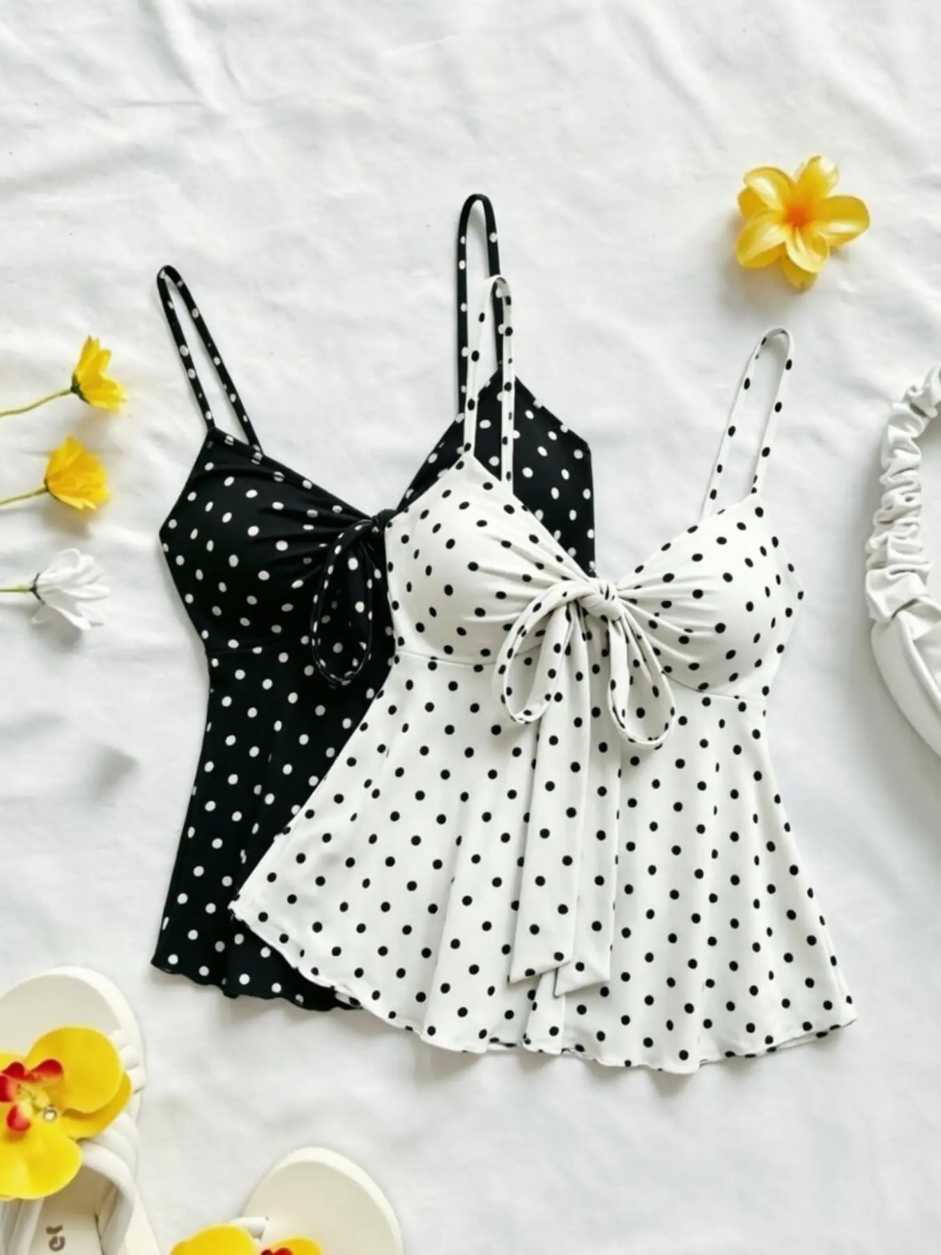 Summer New Butterfly Knot Waist Cinch Halter Two-Piece Set, V-Neck Slimming Ruffle Hem Outer Wear Tank Top for Women