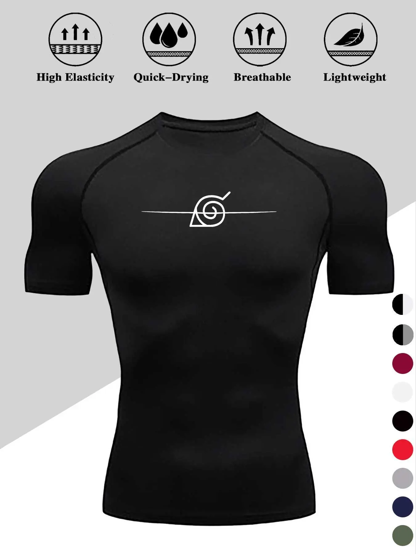 Men's Printed Tight Fitness Shirt, Quick-Dry Breathable Sporty T-Shirt, High Elastic Sweat-Wicking Short Sleeve Training Top, Activewear Clothing, Ideal for Gym, Sports, Casual Wear