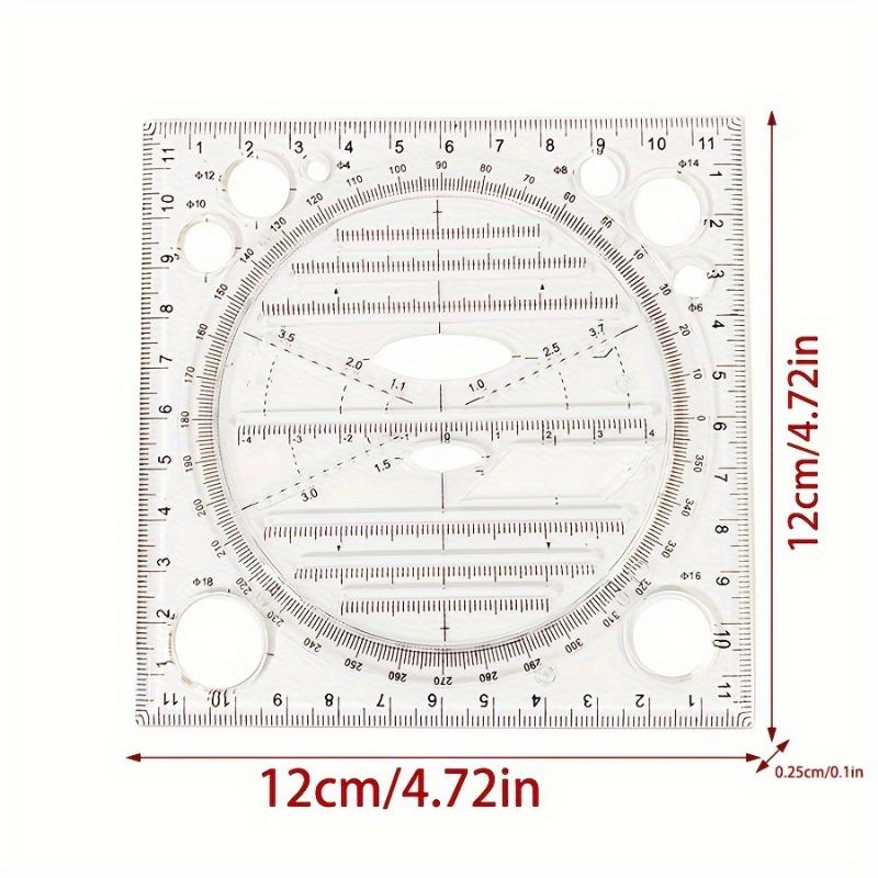 Multi-Function Acrylic Geometric Drawing Ruler - Quick Circle & Arc Design Template with Triangle, Function & Inch/Cm Scale for Drafting, Office & Student Use, Circle Drawing Tool
