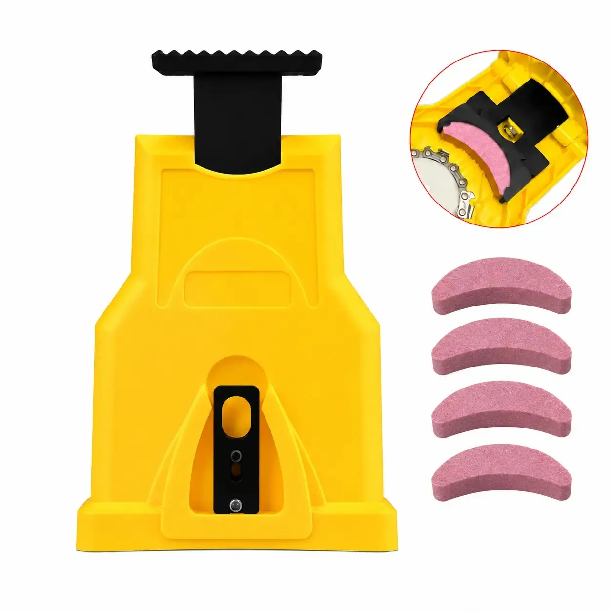 Portable Chain Saw Sharpener, Patent Guide Board Installation, Quick Sharpening Tool for 14/16/18/20 Inch Dual Hole Chainsaws, Includes 4 Abrasives
