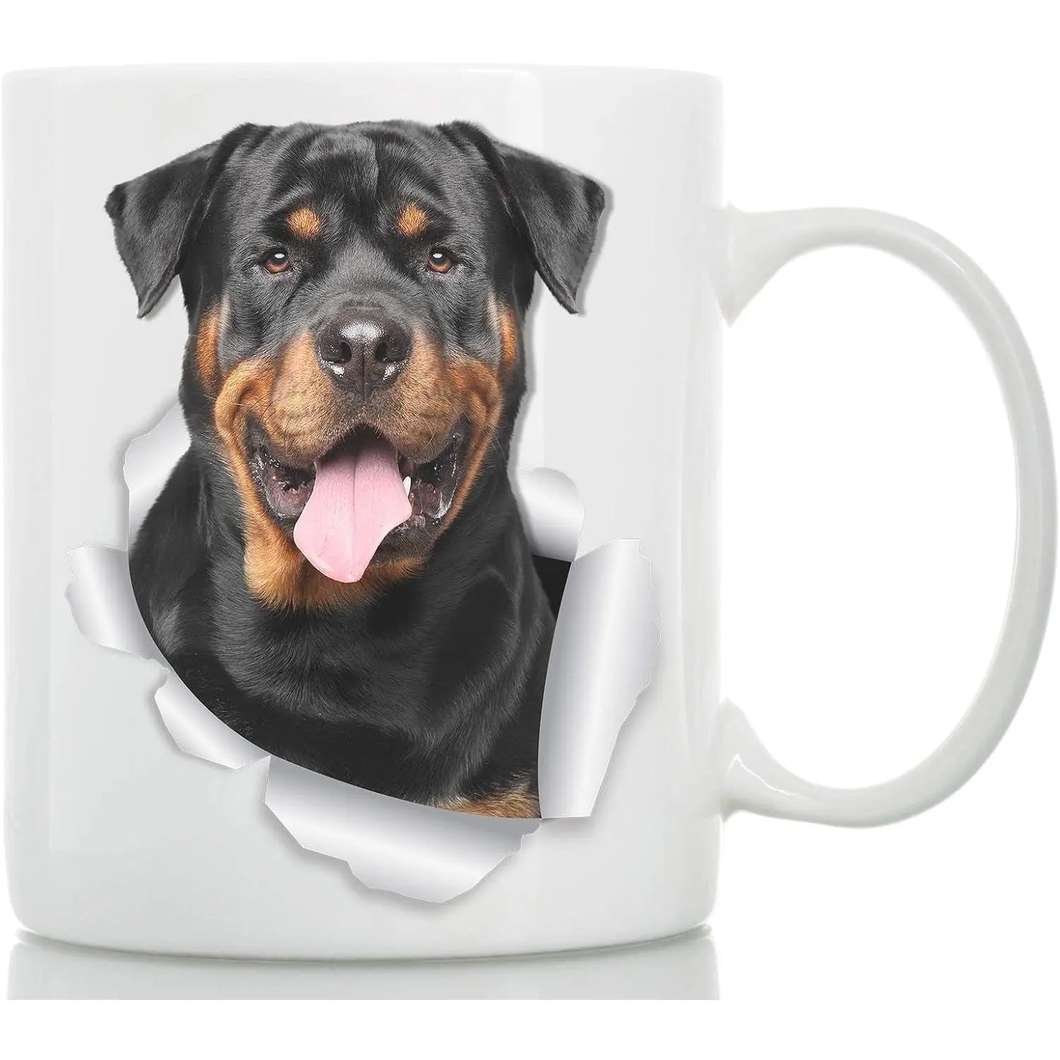 Smiling Rottweiler Mug - Rottie Ceramic Coffee Mug  for  Lovers Mom and Dad -  Birthday or Christmas, Father's or Mother's Day  (11oz)