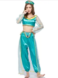 Jasmine Princess Gown Adult Role Play Costume, Aladdin Theme Stage Wear, Slim-Fitting Solid Suit for All Seasons, Unlined Plain Surface