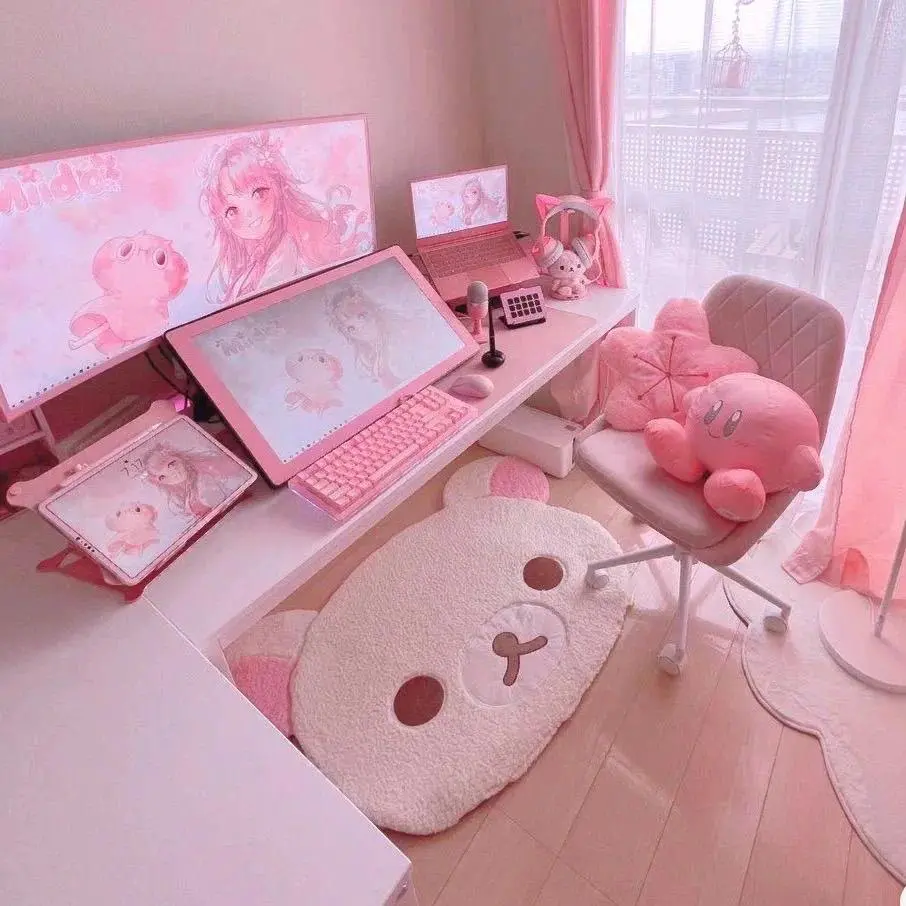 Kawaii Theme Rilakkuma & Korilakkuma Cartoon Plush Rug - Plush Look, Soft Fabric Home Decor Floor Mat for Bedroom, Bathroom Doormat