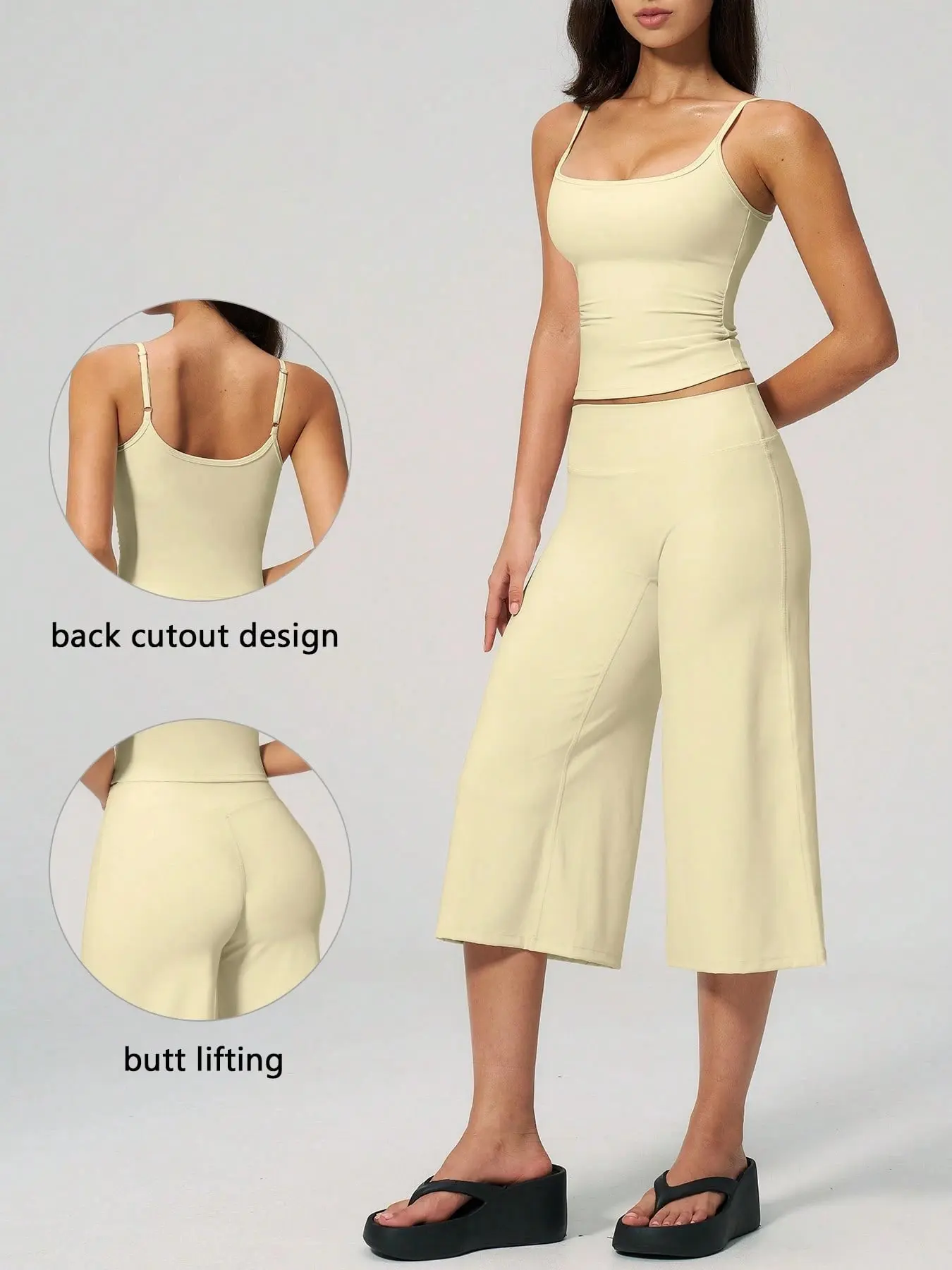 Women's 2-Piece Outfit, Thin-Strap Tank Top with Loose Straight-Leg Capri Pants, Vintage Casual Style, Quick-Dry Breathable Skin-Friendly Fabric, Cool Summer Activewear for Cycling, Outdoor Walking & Sports