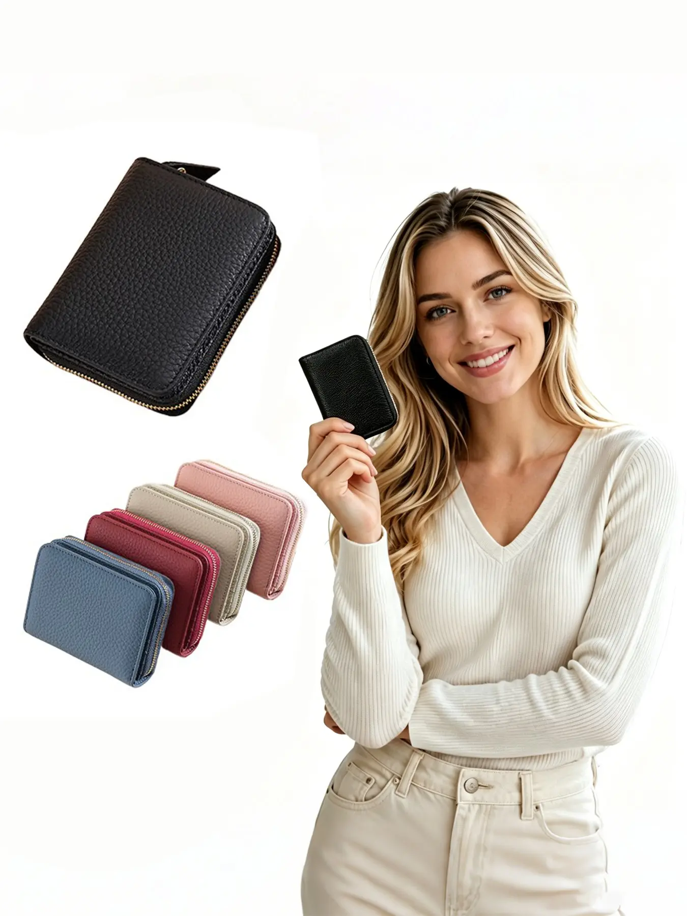 1 women's multifunctional leather short wallet, anti RFID change clip, compact zipper storage bag with practical change and card slot, simple and elegant style, portable and versatile, suitable for daily travel, commuting, shopping and leisure outdoor tra