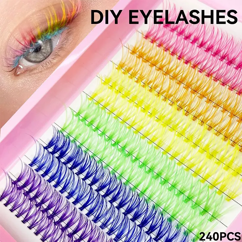 240 Pcs Colorful False Eyelashes, DIY Eyelash Cluster, DIY Flower Pattern Lashes, 30D Natural Thick Voluminous C Curl, Perfect for Enhancing Your Look