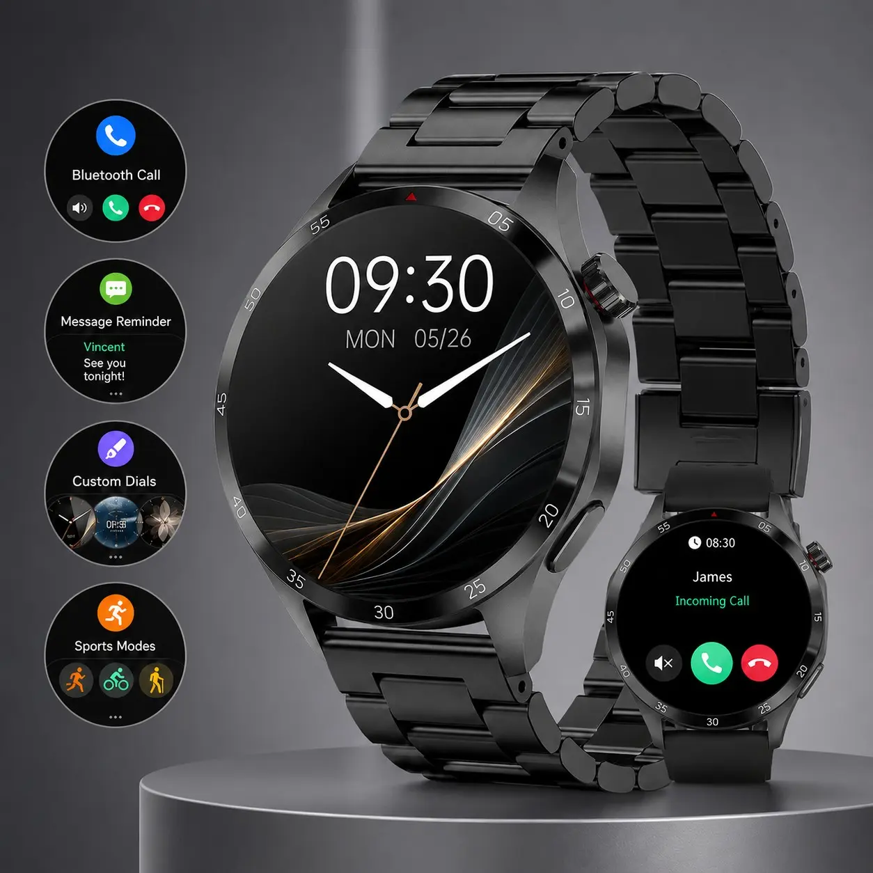 2026 Multifunctional wearable smartwatch for Men and Women, Wireless Calls, Message Alerts, Sports Mode, HD Display, Business Casual Gift