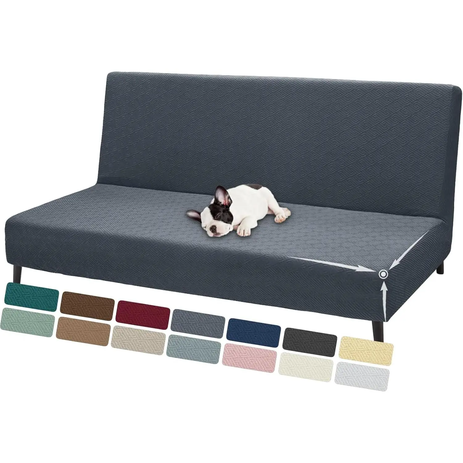 Stretch Fit Futon Cover (67"-82") Armless Futon Sofa Bed Slipcover with Elastic Band, Universal Foldable Sofa Mattress Protector Full Queen Size, Washable Comfort Jacquard (Dark Grey)