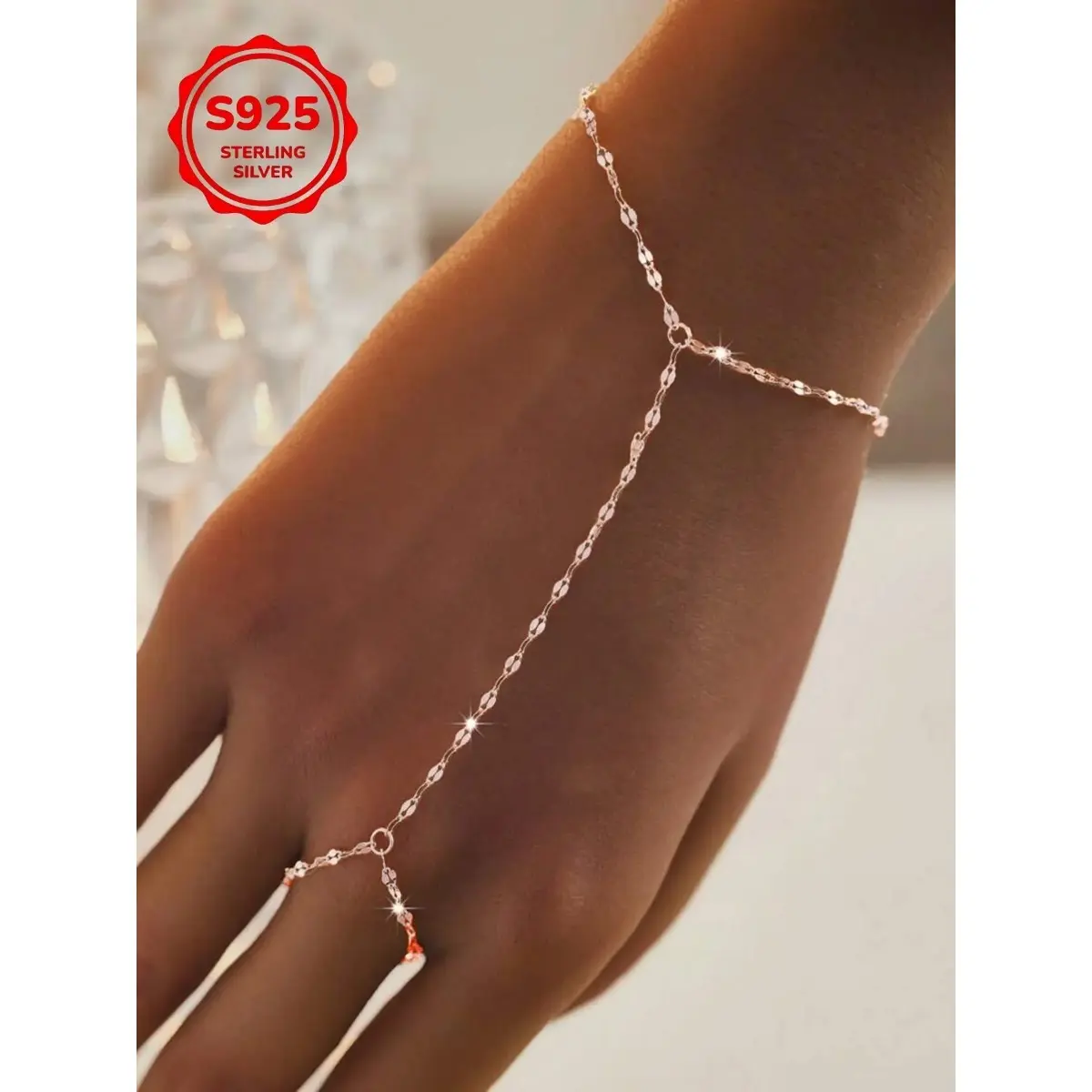 Women's Elegant S925 Silver Chain Link Bracelet & Ring Set - Sparkling, Versatile Female Jewelry with Tarnish Resistance & Durability, Ideal for Parties, Birthday Gifts