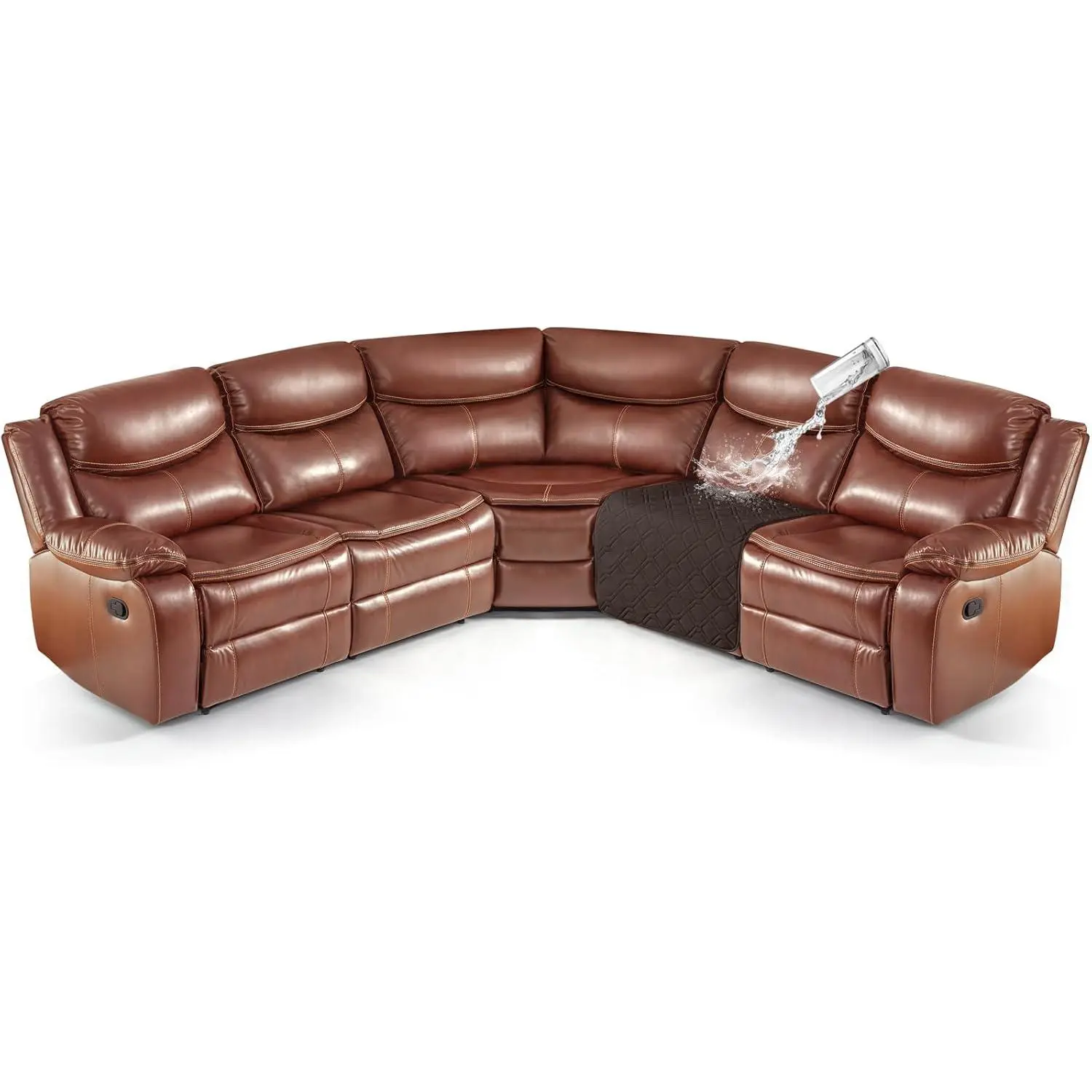 Large Reclining Sectional Couch Covers, Waterproof 5-Piece Sofa Covers for L Shape Sectional Sofa Corner Washable Slipcover for Pets, Dogs(1 Seat Recliner Cover, Chocolate)