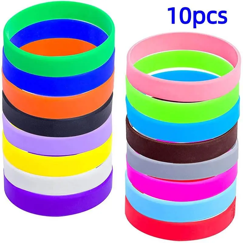 10 Pcs Silicone Wristbands, Elastic Rubber Sports Bracelets, Bracelet Sets, Bracelets Stack, Party Decor, Solid Color Silicone Bands, Event Gifts, Christmas Presents