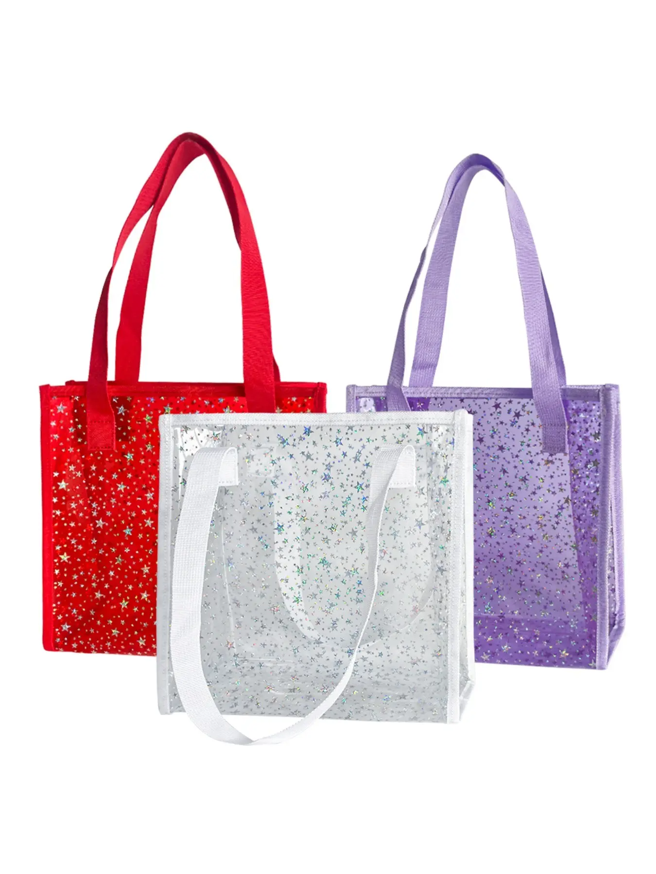 Transparent PVC Tote Bag, Laser Star Pattern, 26x10x25cm, Anti-Fruit Freezer, Getaway Beach Bag, Beach Wedding Gift, Shopping Bag