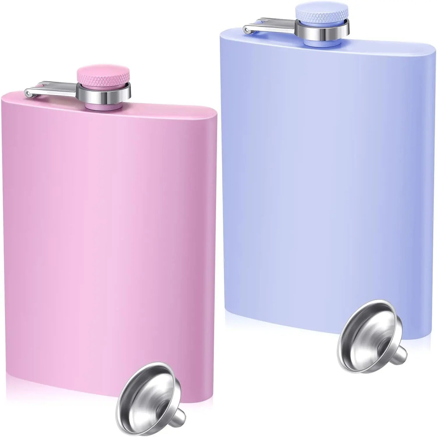 2 Pack 8 oz Flasks for Women Hip Flask for Liquor Matte Flask with Funnel Leakproof Stainless Steel Whiskey Pocket for Alcohol Drink Wine Christmas Valentine Wedding Gift(Pink, Purple)