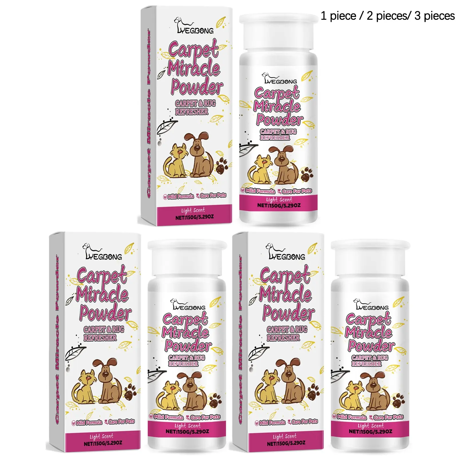 Pet Carpet Deodorizer Powder (150g/150g*2/150g*3), Gentle Cleaning, Removes Pet Odors, Freshens Carpets, Floors, Furniture, Daily Use