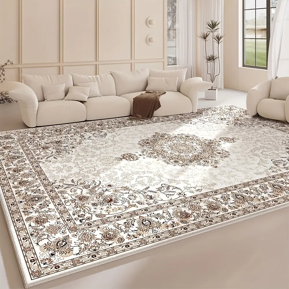 Ultra-Soft Non-Slip Durable Velvet Elegant Rug, Retro Abstract Geometric Floral Washable Design, Machine-Washable Easy-Care Living Room Decor Carpet for Bedroom Office, Flower Rugs, Alfombras Para Sala, Floral Washable Rug
