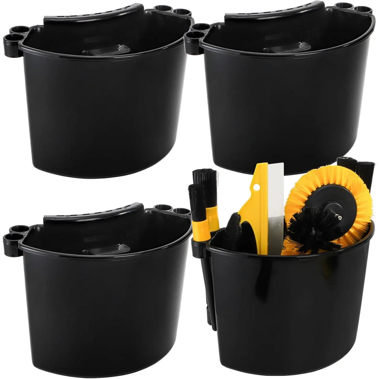 4-Count Detailing Bucket Organizer with Drain Holes & Hanging Hook, Portable Cleaning Bucket Set, Auto Wash Tool Hanger Synthetic Clean Accessory for Garden, Ice Fishing, Portable Tool