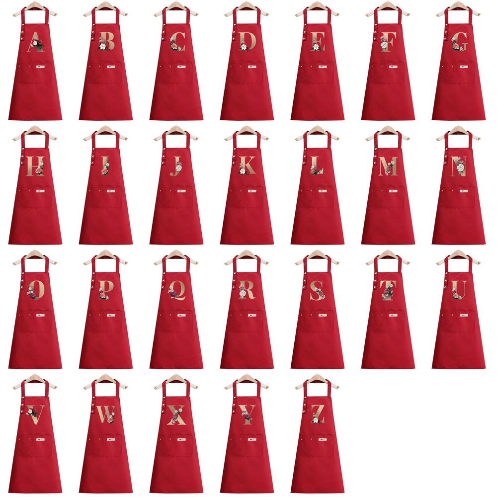 Waterproof Initial Letter Pattern Apron with Pocket, 1 Count Adjustable Shoulder-Strap Professional Apron for Cooking, Gardening, Painting and Baking, Kitchen Cooking Aprons