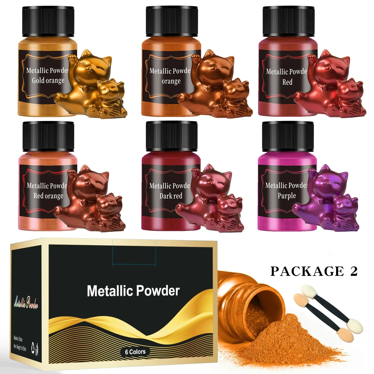 6 Colors Metallic Mica Powder Kit, Mirror Chrome Pigment for Epoxy Resin Crafts, Nail Art DIY, Candle Soap Making, Sponge Applicators Included, Artist Supplies