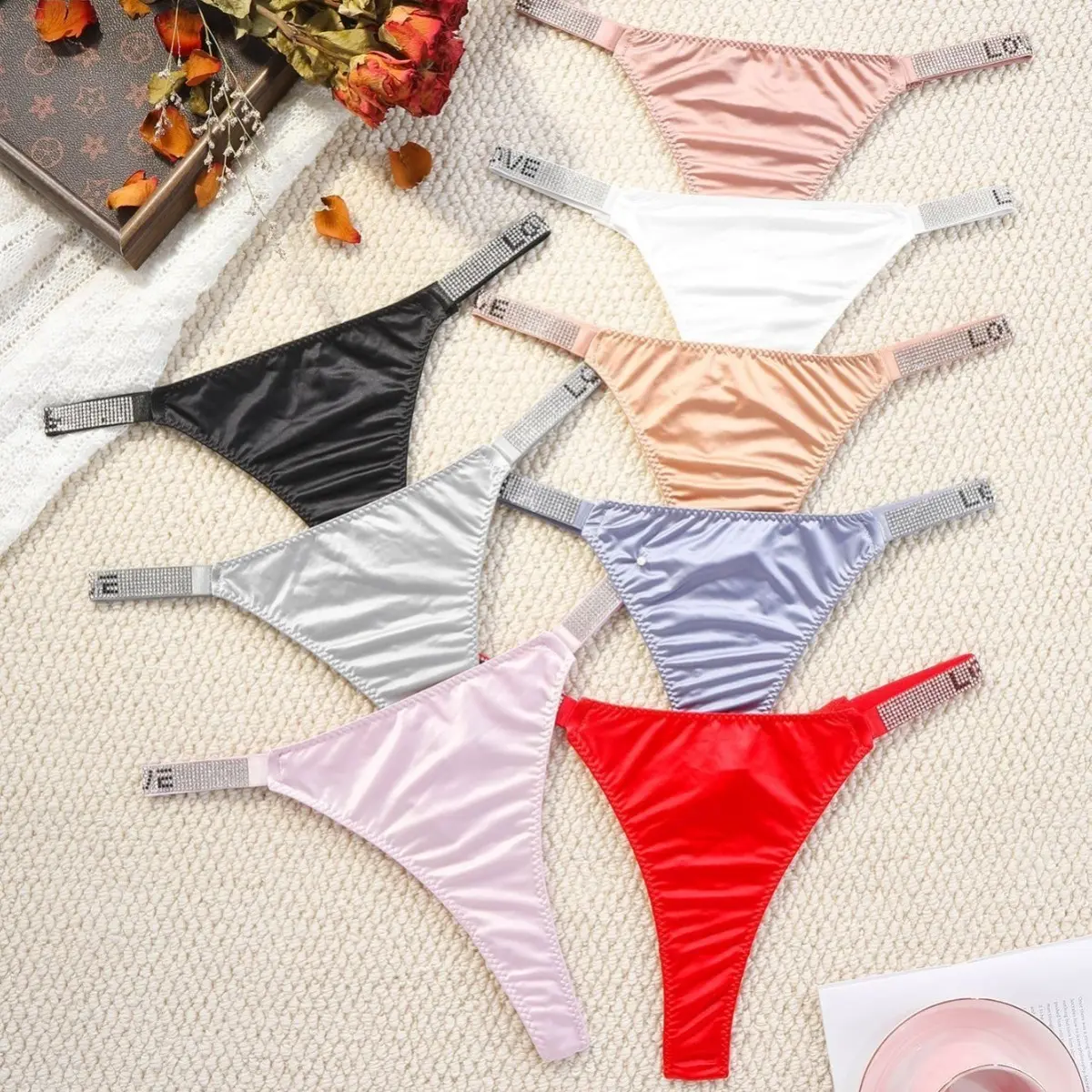 Rhinestone Underwear for Women, Plus Size Mid Low Waist Thongs with Comfortable Cotton Crotch - Hand Wash Recommended