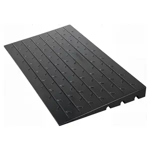 【DealsForYouDays】VEVOR Rubber Threshold Ramp, 4 Rise Threshold Ramp Doorway, 3 Channels Cord Cover Rubber Solid Threshold Ramp, Rubber Angled Entry Rated 2200 Lbs Load Capacity for Wheelchair and Scooter