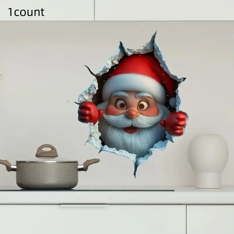 Creative Christmas Wall Decal, Cartoon Santa Claus Sticker for Living Room, Bedroom, Background Wall Decor, Holiday Home Decoration
