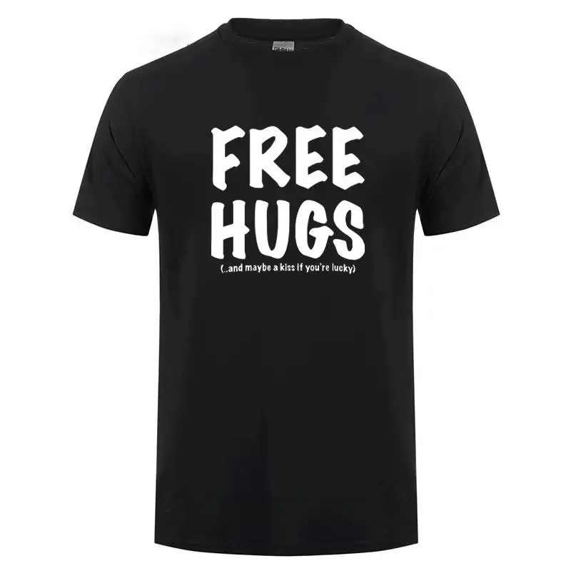 Mens Free Hugs Graphic T-Shirt - O-Neck, Short-Sleeve, Casual Cotton Summer Menswear Clothes, Branded Fashion Tops, Shortsleeve, Cotton Fabric, Graphic Print