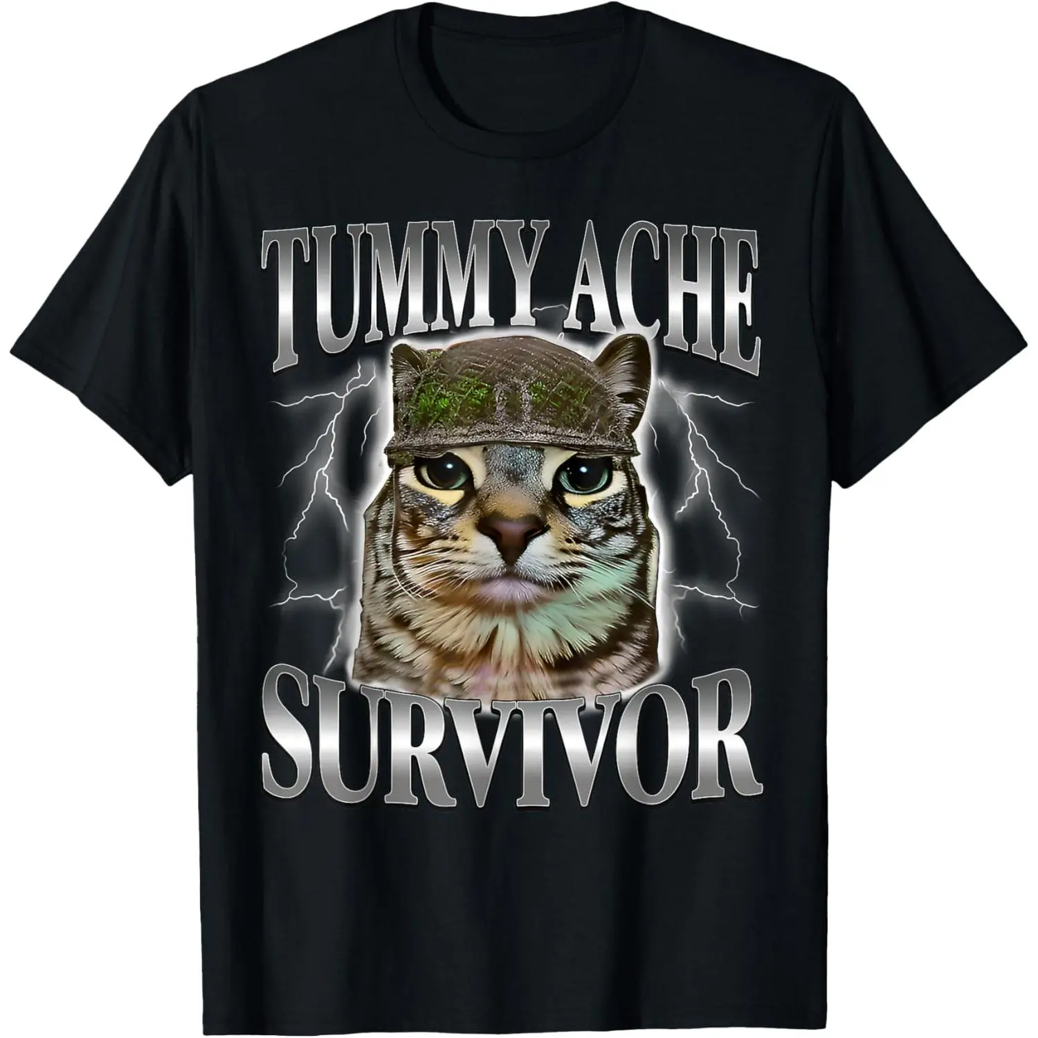 Funny Saying Cats Tummy Ache Survivor Cat Meme Humor Men T-Shirt