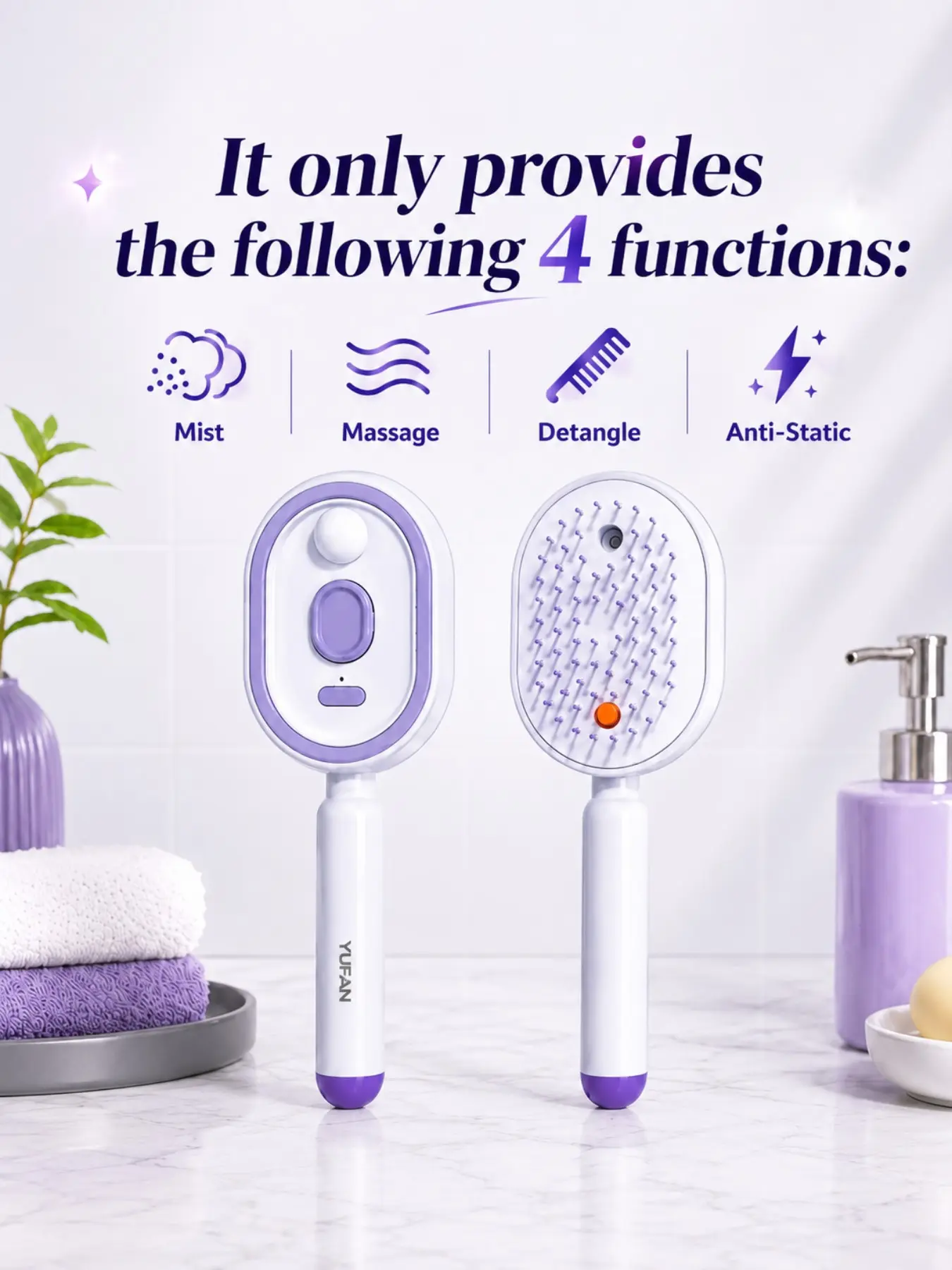 Electric Spray Air Cushion Massage Comb with Self-Cleaning, Anti-Tangle, Anti-Static, Volumizing Functions and Essential Oil Mist Aromatherapy Hair Care, Scalp Brush