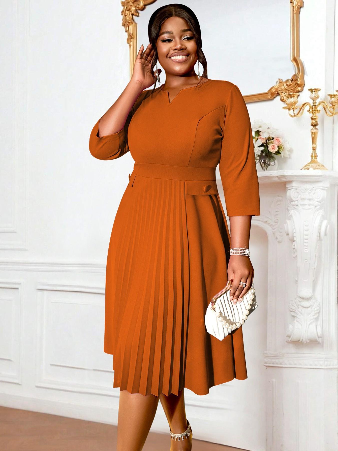 Women Elegant Formal Church Dresses Plisse A Line Modest Classy Pleated 3/4 Sleeves African Office Ladies Party Gowns Autumn New